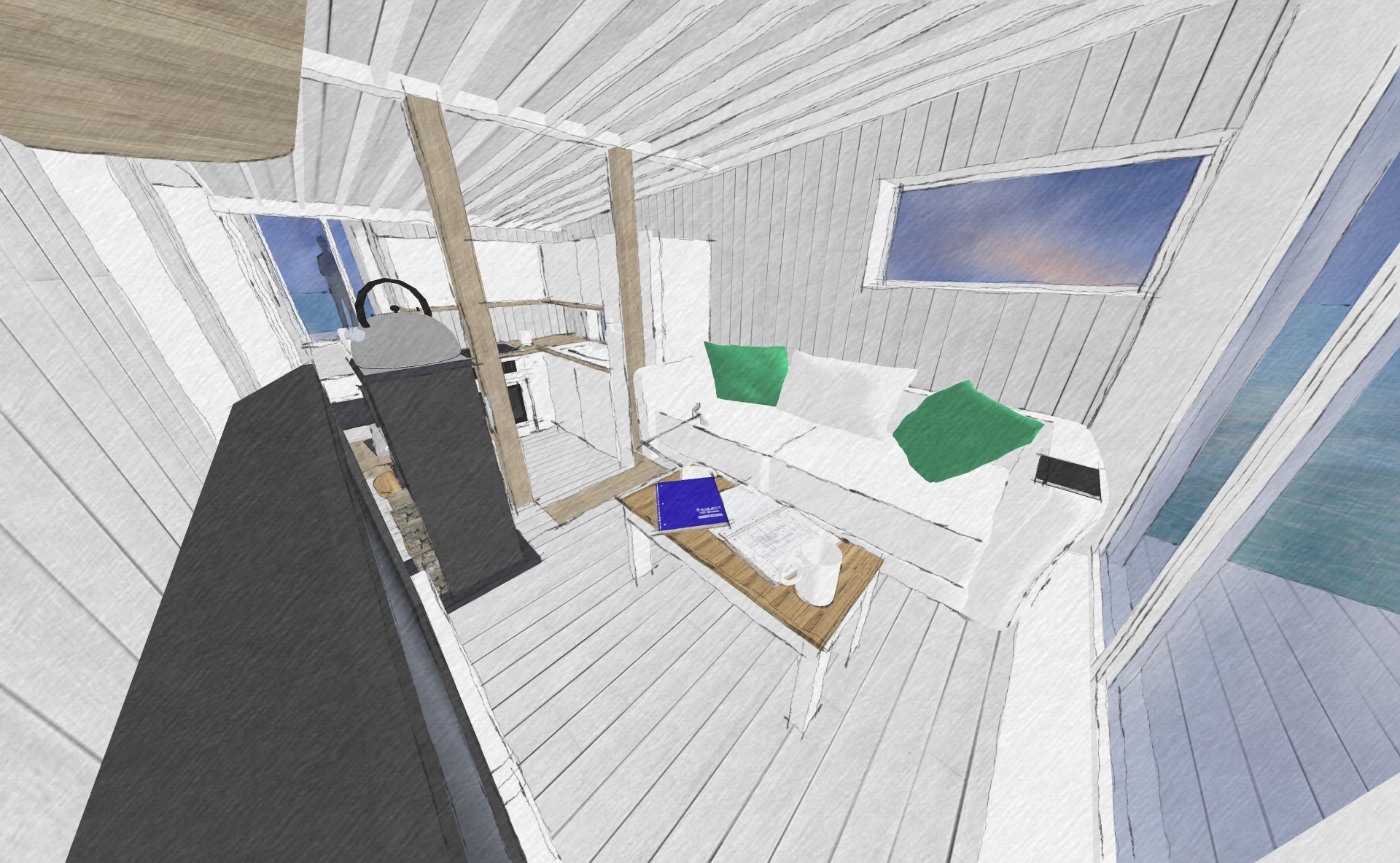 Like all the rooms, the living room is compact, but still functional. It's fair to say that whilst the cabin is nice, it's the balcony and view that are the real 'wow-factors'!