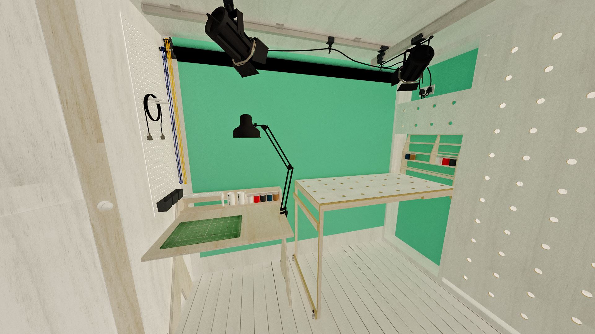 Pulling one of the coloured chains on the left drops down the corresponding vinyl or paper background. You can see here that I've got a greenscreen pulled down; which is ideal for when you want to add a background in when it comes to editing videos/photos.