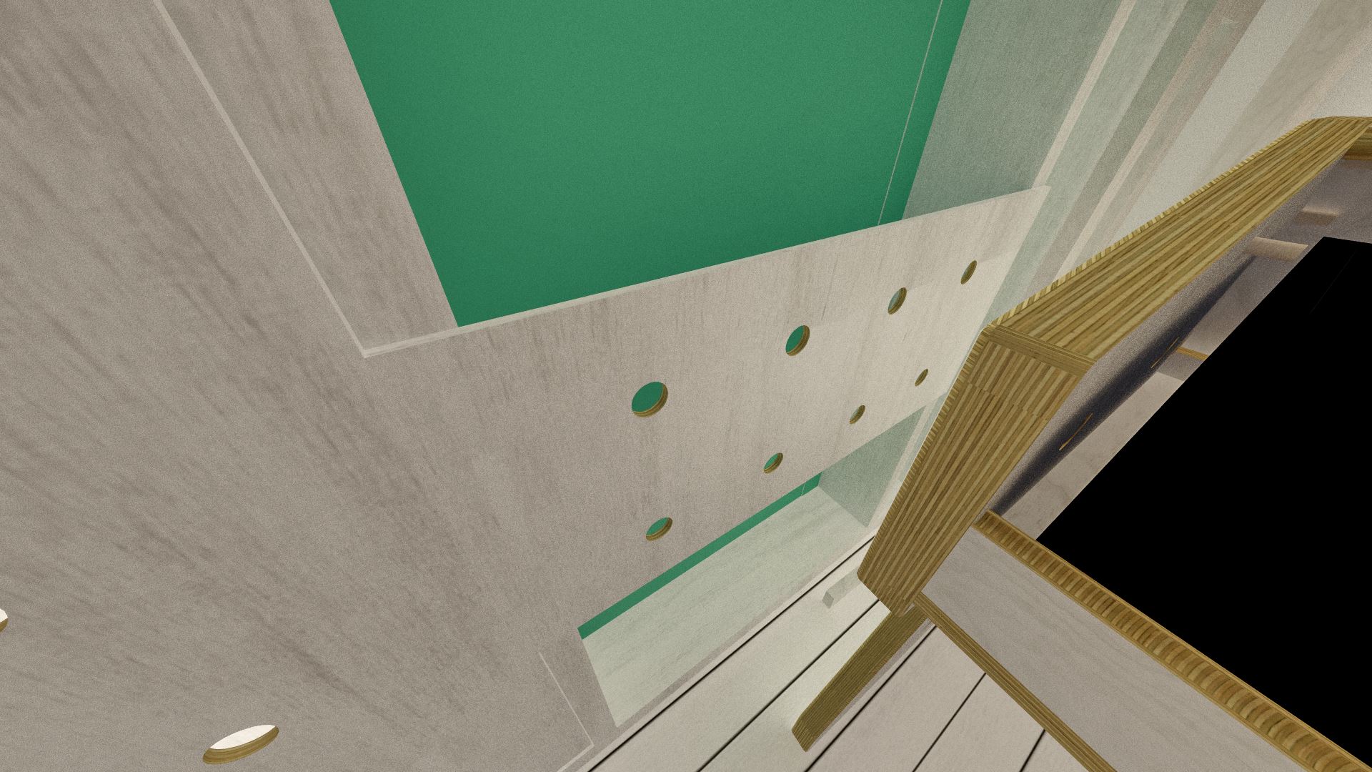 There are various storage sections partially hidden on the back wall; they range from simple shelves at the top, to 