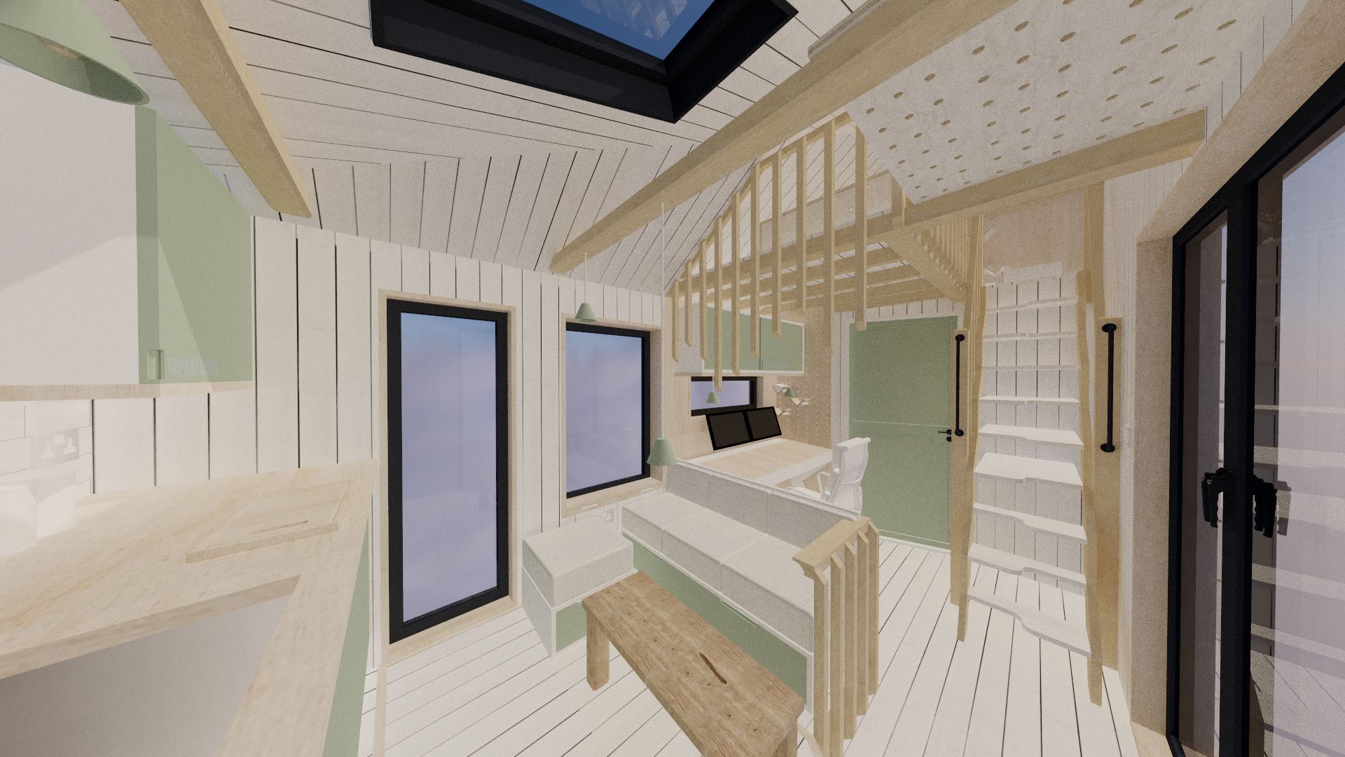 Like everything in this tiny house, the living area is snug!