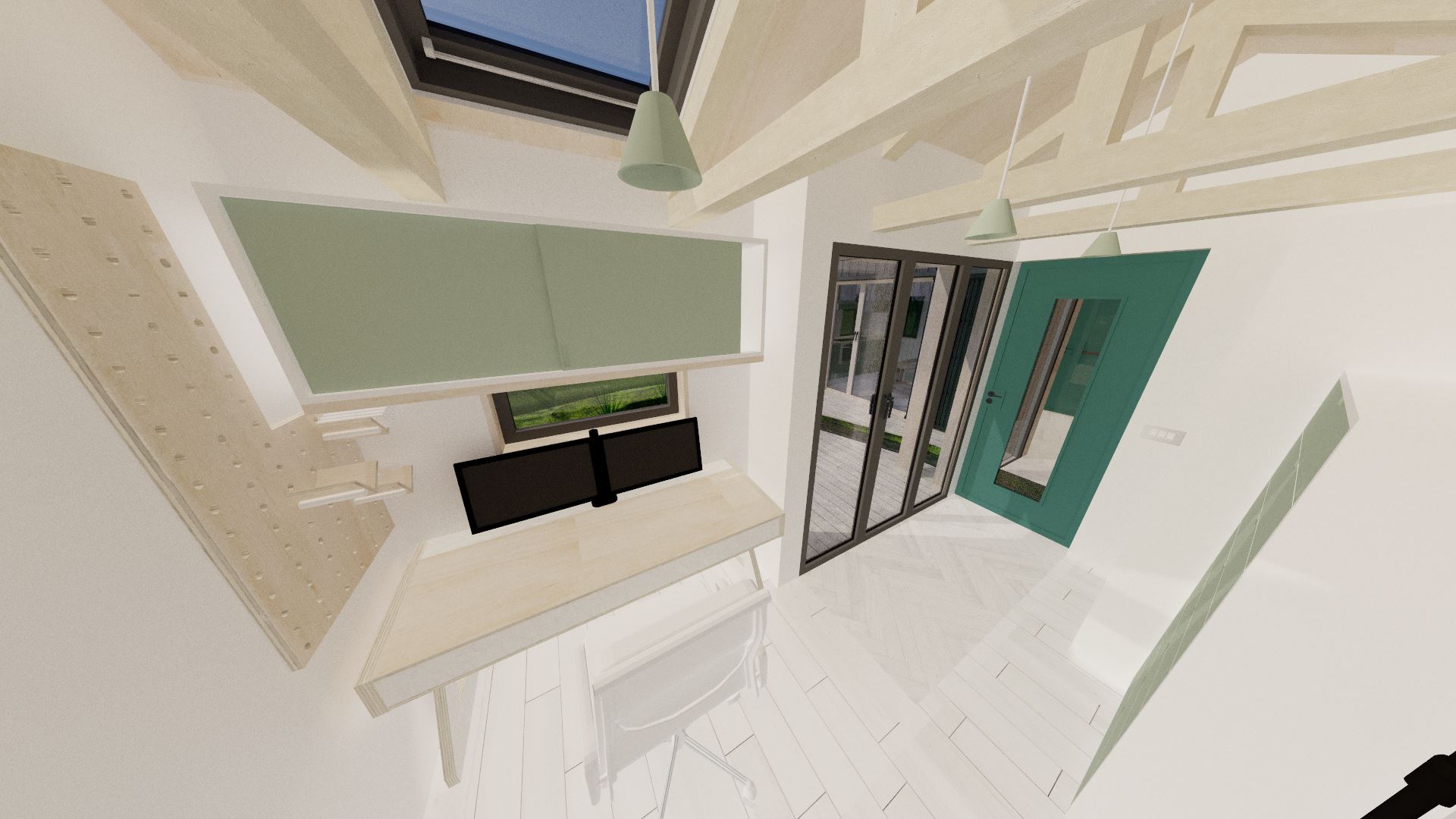 The annexe is a generous size, and whilst it only has one narrow window, it features a skylight and a large bi-fold door to let in loads of natural light.