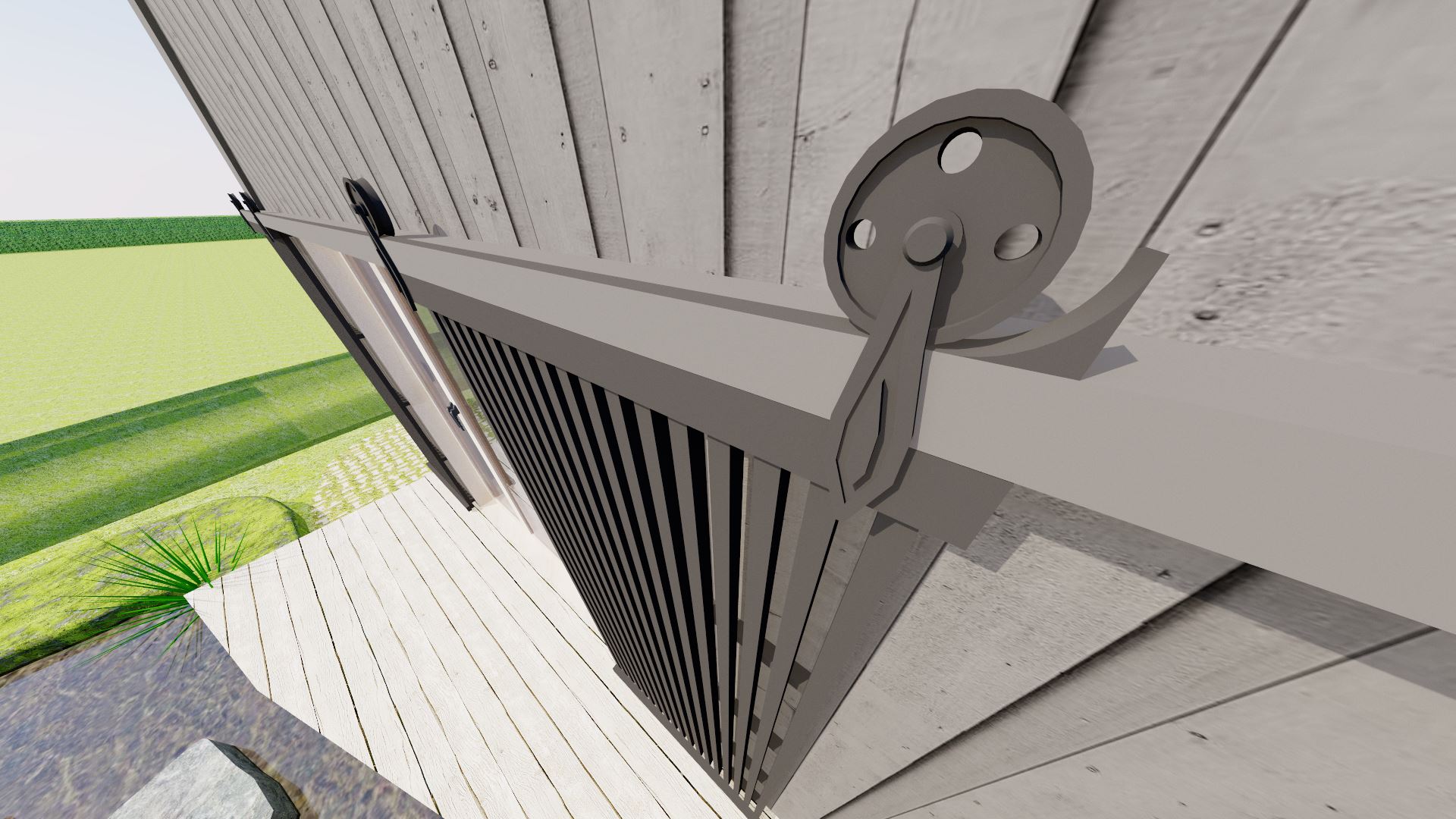 These barn door style rolling shutters also help to give a traditional countryside appearance.
