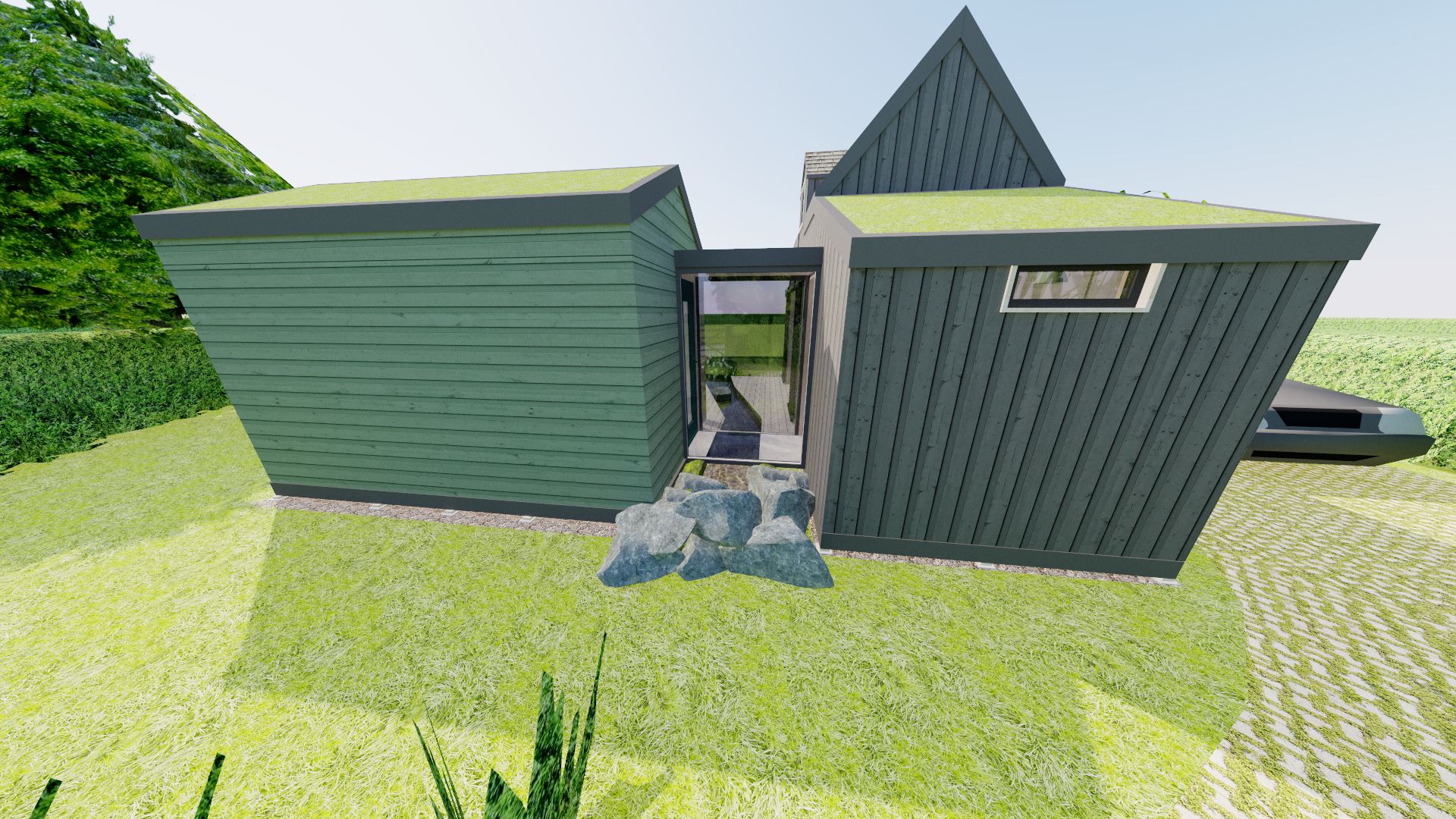 The glass link is shown here to its full effect; allowing a fantastic sight line through the property; providing a closed walkway, but also minimising any visual impact in the process.