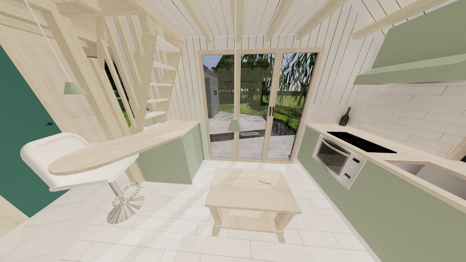 There's now room under the stairs for a washing machine. This also provided a handy place to attach a worktop to, and thus create a breakfast bar. 