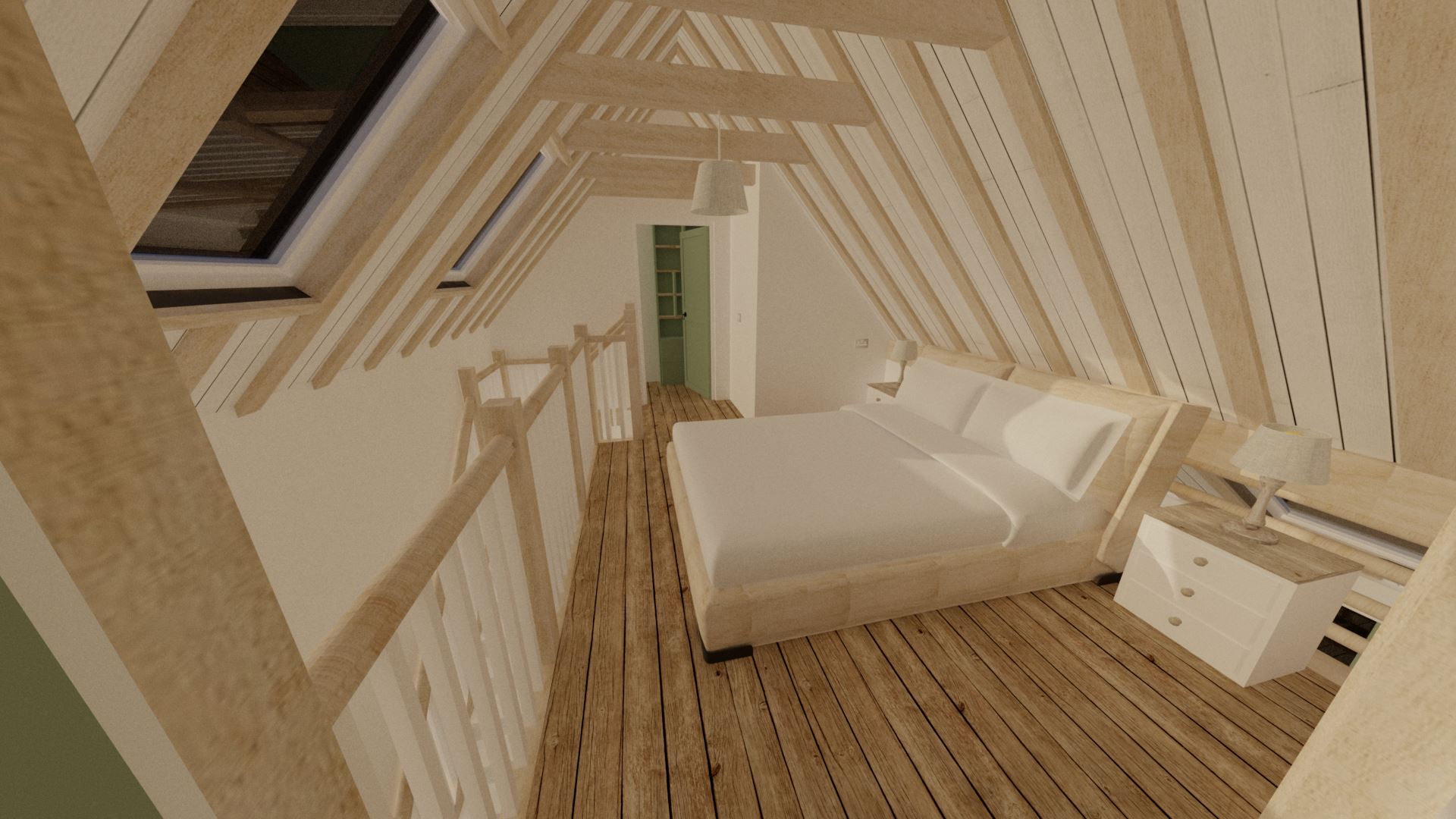 The bedroom is generously sized, but could be enlarged if the room was extended over the void above the back entrance.