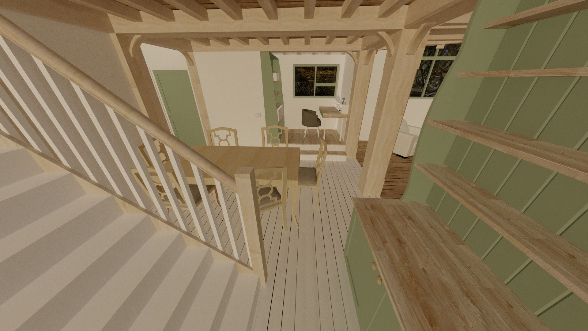 This angle helps show the placement of the office nook compared to the dining room. It's not a huge room, but it's plenty big enough for a family get-together.
