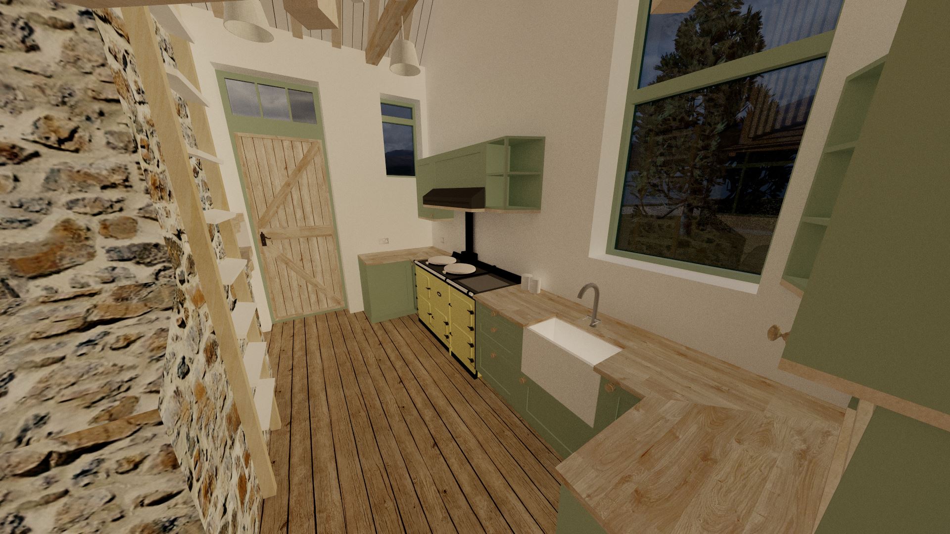 Looking towards the very tall front door, we also get a sense of just how high up the windows are!