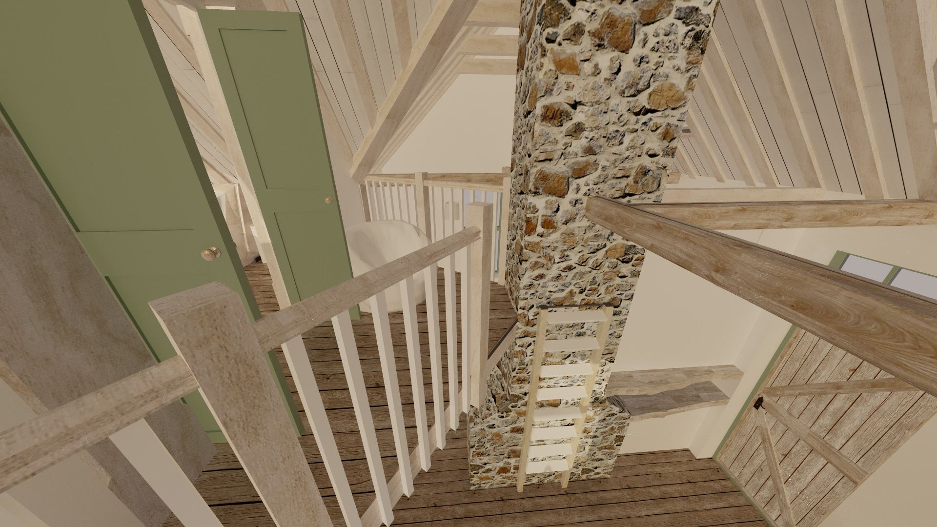 The mezannine is essentially an indoor balcony, and provides great views out many of the ground floor windows.
