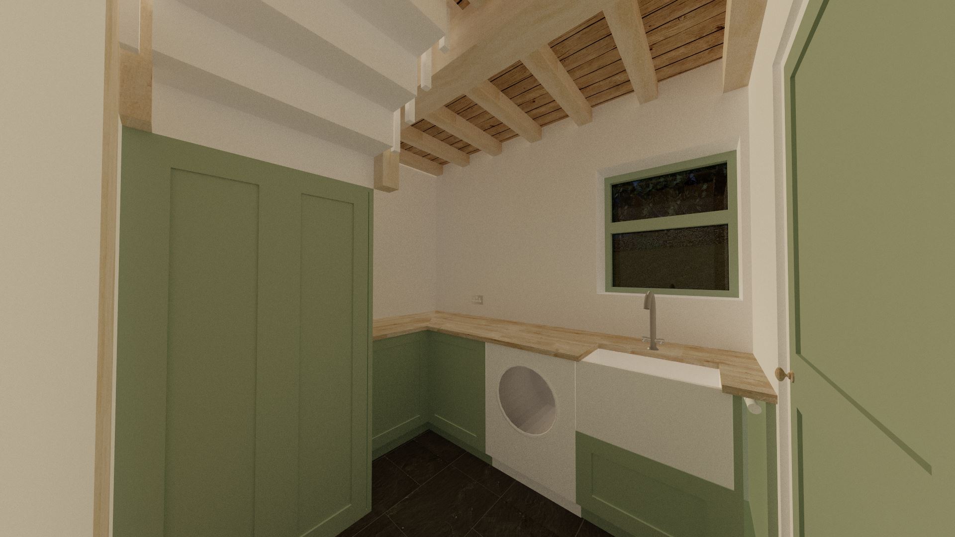 Thanks to the fact that this building is much larger than my usual conversions, we have room for a decent sized utility room.